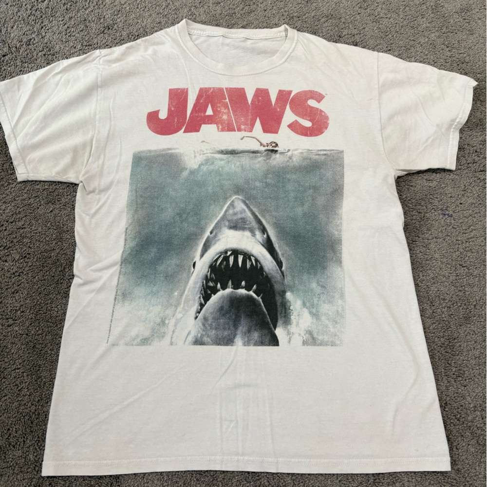 Jaws Graphic Men's Tee Shirt - White Size M Worn